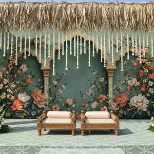 Florale indische Hochzeitskulisse: Individuell anpassbarer Digitaldruck