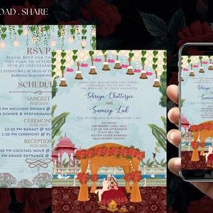 Custom Bengali Wedding Program - 8"x6" Wedding Program - editable Bengali Ceremony Program  - Mandap Bengali wedding with couple Caricature