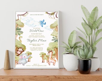 Jungle Animals Baby Shower Invitation, Neutral Theme (Digital Download)