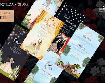 Beautiful Minimalist indian theme wedding invitation, Hindu wedding electronic E-invite, Indian wedding editable electronic Invite.