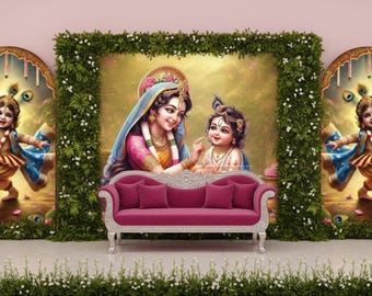 Baby Krishna & Yashoda Backdrop: Indian Shower Decor (Digital PDF)