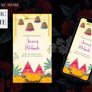 Mehndi invite Digital Haldi invitation,Mehndi invitations Digital Dholki invite & Mendhi Night invite as Dholki invitations Mehndi cards