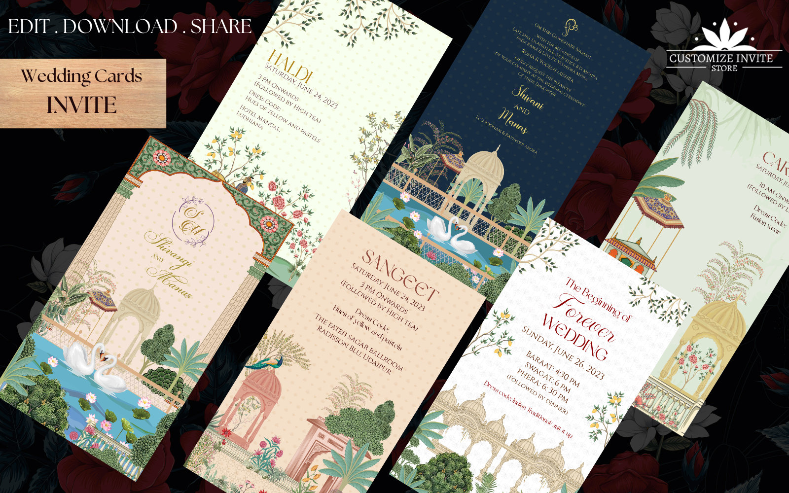 Minimal Modern Wedding Invitation, Simple Elegant Wedding invites Template, Minimalist Mughal Wedding Invitation Set Indian Wedding Invite