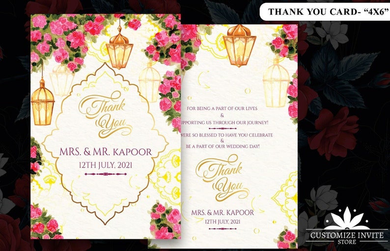 Indian Wedding Thankyou Cards Traditional, Thank You Cards Indian as Thank You Notes With Floral