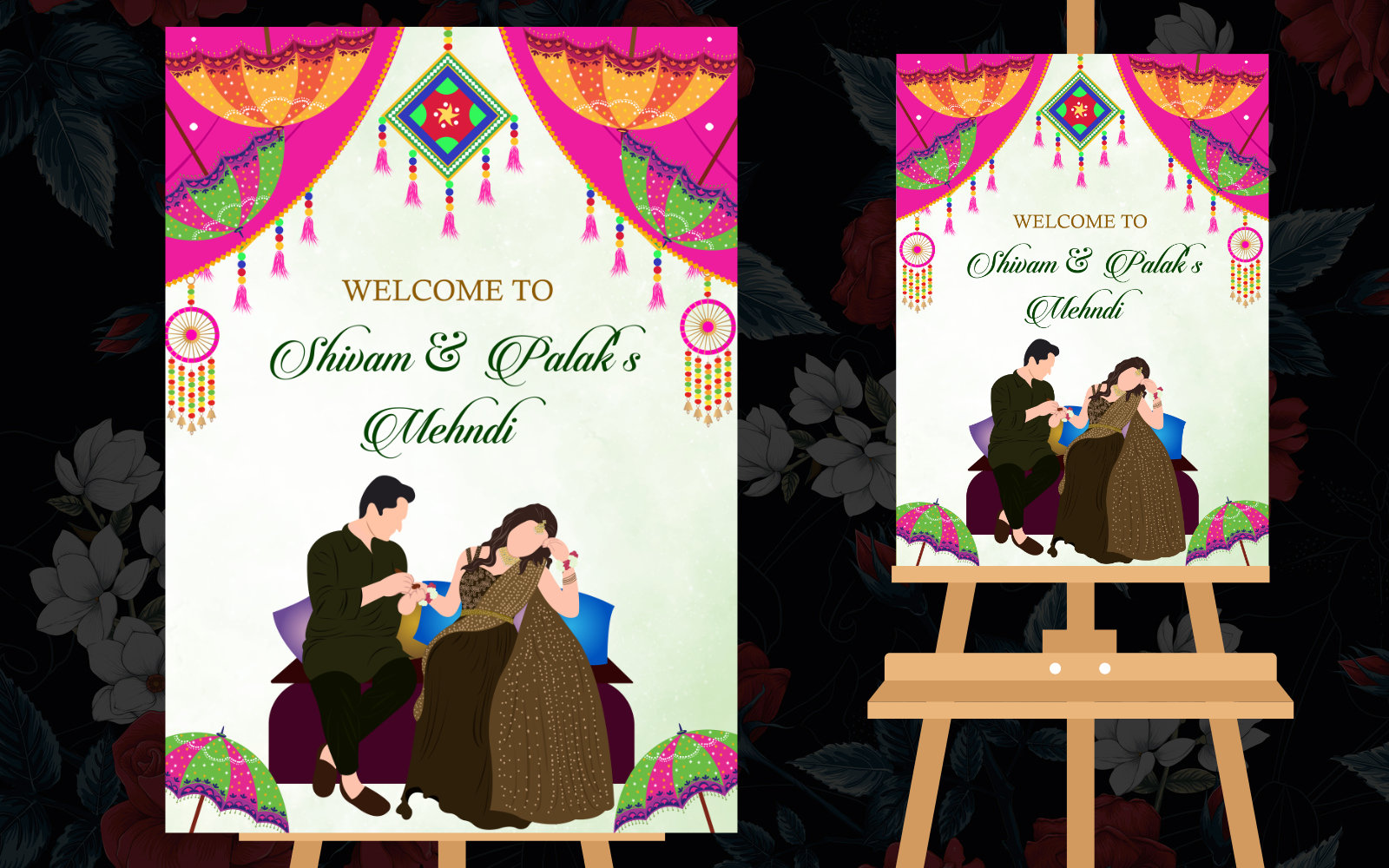 Welcome to Our Mehndi Ke Rang Ceremony, Welcome to Mehndi Night Sign as ...