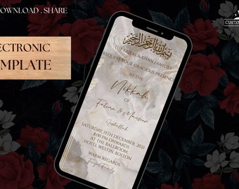 Modèle d’invitation de mariage musulman Modèle d’invitation Nikkah Modifiable Mariage musulman numérique imprimable Editable Invitation numérique modifiable