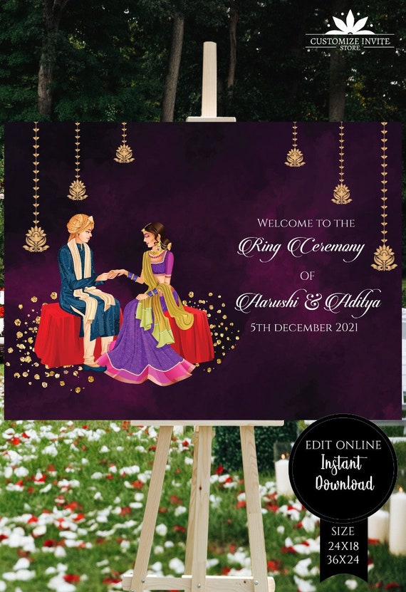 Buy Indian Engagement Welcome Sign Ring Ceremony Welcome Board Engagement  Decoration Welcome to Our Engagement Diy Editable Template Online in India  - Etsy