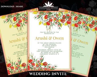 Floral Indian Wedding Invitation, Hindu Invite Template (Digital Download)