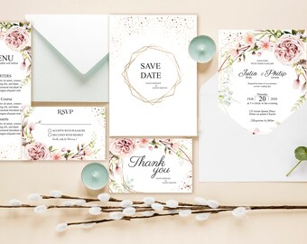Pastel Floral Indian Wedding Invitation, Hindu Invite Set (Digital Download)