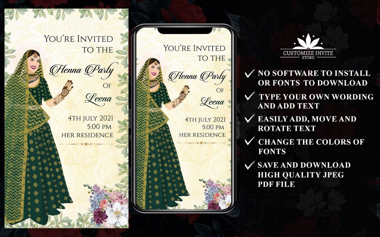 Mehandi Invitation Save the Date Invite Mehndi Whatsapp Etsy Canada