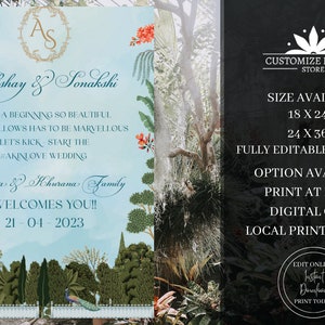 Editable Mughal Greenery Indian Wedding Welcome Sign Board, Welcome to our Wedding Sign, Hindu Wedding Welcome Sign, Digital Download  print