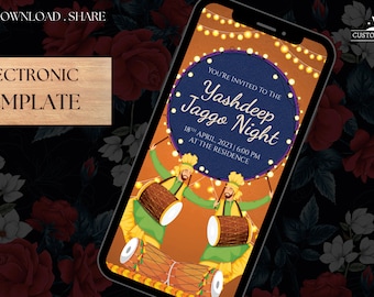 Jaggo Night invites as Jaggo Wedding invite, Jago invitation Digital as Jago invites, Digital Jaggo cards Jaggo invite as Jaggo invitations