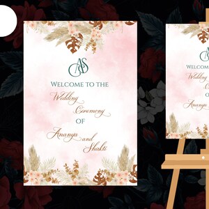 Indian Wedding Welcome Sign Board as Hindu Welcome Signage, Beige Theme Hindu Wedding Ceremony signs Bridal as Welcome to our Happily Ever