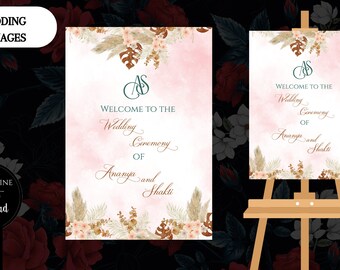 Indian Wedding Welcome Sign, Hindu Ceremony Beige Theme (Digital Download)
