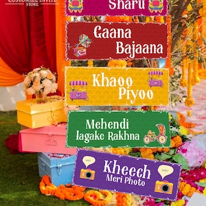 Desi Wedding decor as Mehendi decor, Sangeet decor as Haldi decoration, Mehndi Welcome signs as Dholki decor, Mehndi decor & Mehndi Signs