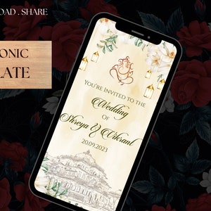 Indian Wedding SAVE THE DATE invitation card Template, Floral Wedding Invitation Save the Date, Indian Wedding Whatsapp Invite Save the Date