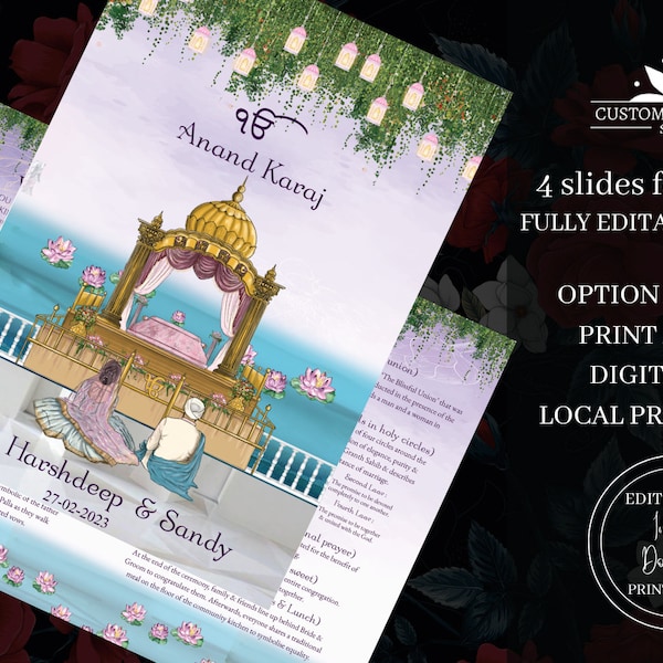 Sikh Wedding programs printable, Sikh ceremony infographics & Indian Ceremony Anand guides, Punjabi Wedding programs Anand Karaj Programs
