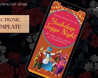 Jaggo Night invites as Jaggo Wedding invite, Jago invitation Digital as Jago invites, Digital Jaggo cards Jaggo invite as Jaggo invitations