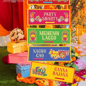 Indian Wedding Party Direction Signs, Punjabi Wedding Style Party Colorful Directional Signs, Desi Instant Download Signs, Printable Signs