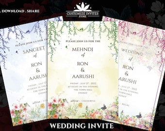 Lotus Indian Wedding Invitation, Sangeet, Mehndi (Digital Template)