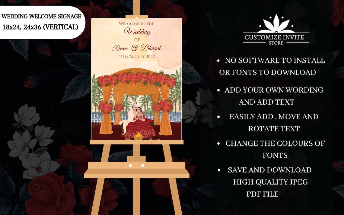 Bengali Wedding Signages for Indian Wedding Easel Sign Bengali Couple