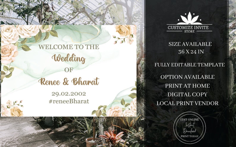 Welcome Rene Sign Floral White Rose Welcome Wedding Sign as Indian Couple Wedding ...