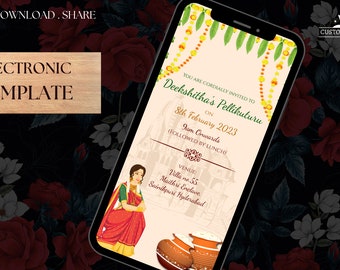 South Indian Pellikuturu Invitations as Pellikuturu  E-invite, Telugu weddiing  invites Indian & Tamil invitations and Pellikuturu invite.