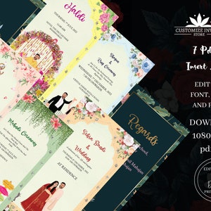 Lotus and Floral Pastle Theme Wedding Invitation Template, Floral Wedding Invite Indian & Royal Wedding Invitations, Floral invitation cards