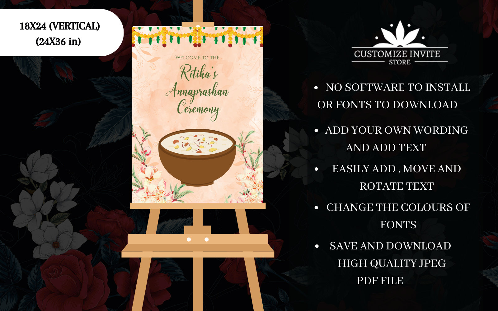 Yellow Rice Ritual Poster Annaprashan Sign & First Rice Feeding Sign, Rice Ceremony Sign as ...
