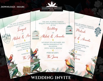 Indian Wedding Invitations a Floral invitation cards Hindu wedding, Pastel Indian Invites, Floral Shaadi cards Indian & Bird Wedding Invite