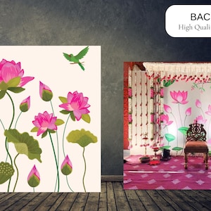 Pichwai Lotus Backdrop Cloth Backdrop Pooja Wedding & Festival Decoration Traditional Festival Pooja Decor