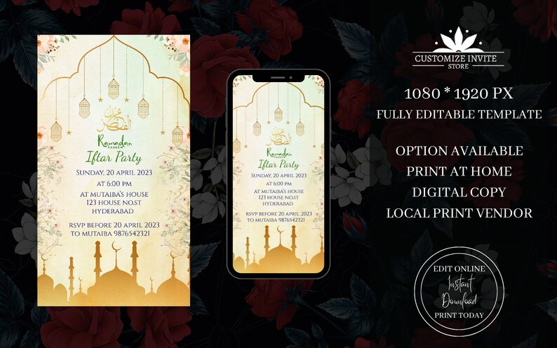 Elegant Arabic Background With Beautiful Lights Editable Iftar Party ...
