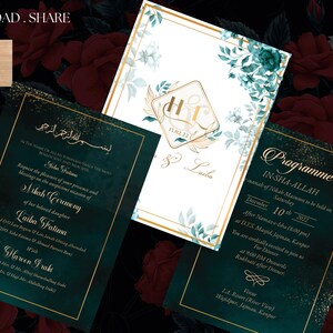 Green Floral Muslim Nikah invite ptintable & Islamic Wedding Card printable template as Islamic Wedding Invitations as Nikaah Sparkle Invite
