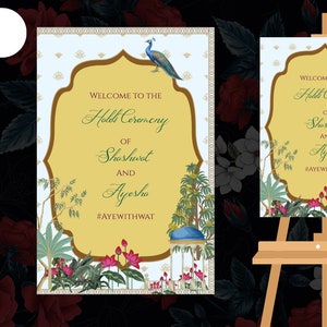 Haldi yellow motif background  decor welcome wedding sign, Printable simple Haldi Welcome signage board, Welcome to our Haldi sign Board