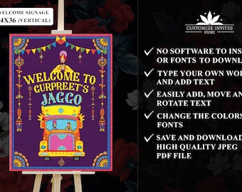 Jaggo Welcome Sign as Entry sign Jago Night, Jaggo Night signs & Jaggo Signs for Boy, Jaggo Welcome Signs as Punjabi Wedding Decor signage