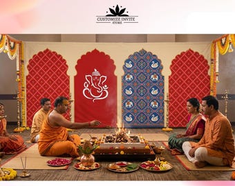 Tapestry of Tradition Theme Printed Event Backdrop | Haldi arch backdrop,Yellow and orange theme (Size Customizable Digital Download)