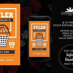 Basketball Invitation - Basketball Birthday Party Slam Dunk Birthday, Game Time, Basketball Birthday Electronic save the date template evite