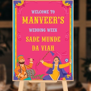 Sade Munde da Viah, Punjabi Welcome signs & Sikh Welcome signs, Punjabi Wedding signs as Punjabi decor sign, Punjabi Entry sign Sikh Wedding