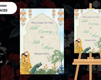 Haldi Mughal Signage Template for entrance Welcome Sign board, Wedding Welcome Sign Printable, Wedding Haldi Lady, Wedding Welcome Poster