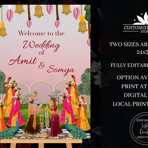 Wedding Welcome Sign as Indian Wedding Welcome Signage Board, Hindu Wedding Ceremony sign Bridal, Phera Welcome Indian Wedding decor Signs