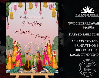 Wedding Welcome Sign as Indian Wedding Welcome Signage Board, Hindu Wedding Ceremony sign Bridal, Phera Welcome Indian Wedding decor Signs