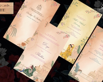 Pastle wedding invite amaravati and mughal tomb easy editable invitation for whatsapp wedding invite , hindu wedding invite template cards