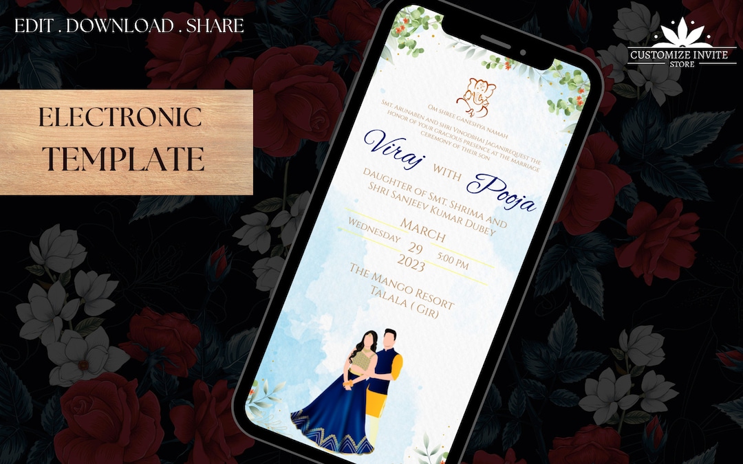 Indian Wedding SAVE THE DATE Invitation Card Template, Royal Wedding ...