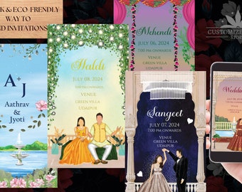 Beautiful traditional  theme wedding invitation, Hindu wedding electronic video invite, Indian wedding editable electronic video.