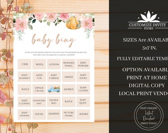 Fall Pumpkin Baby Shower Invitation Template (Digital Download)