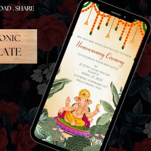 Digital Gruha Pravesh invite & Pooja invite, Gruha Pravesam invite as Grihapravesh invite, Indian Housewarming invite as Housewarming invite