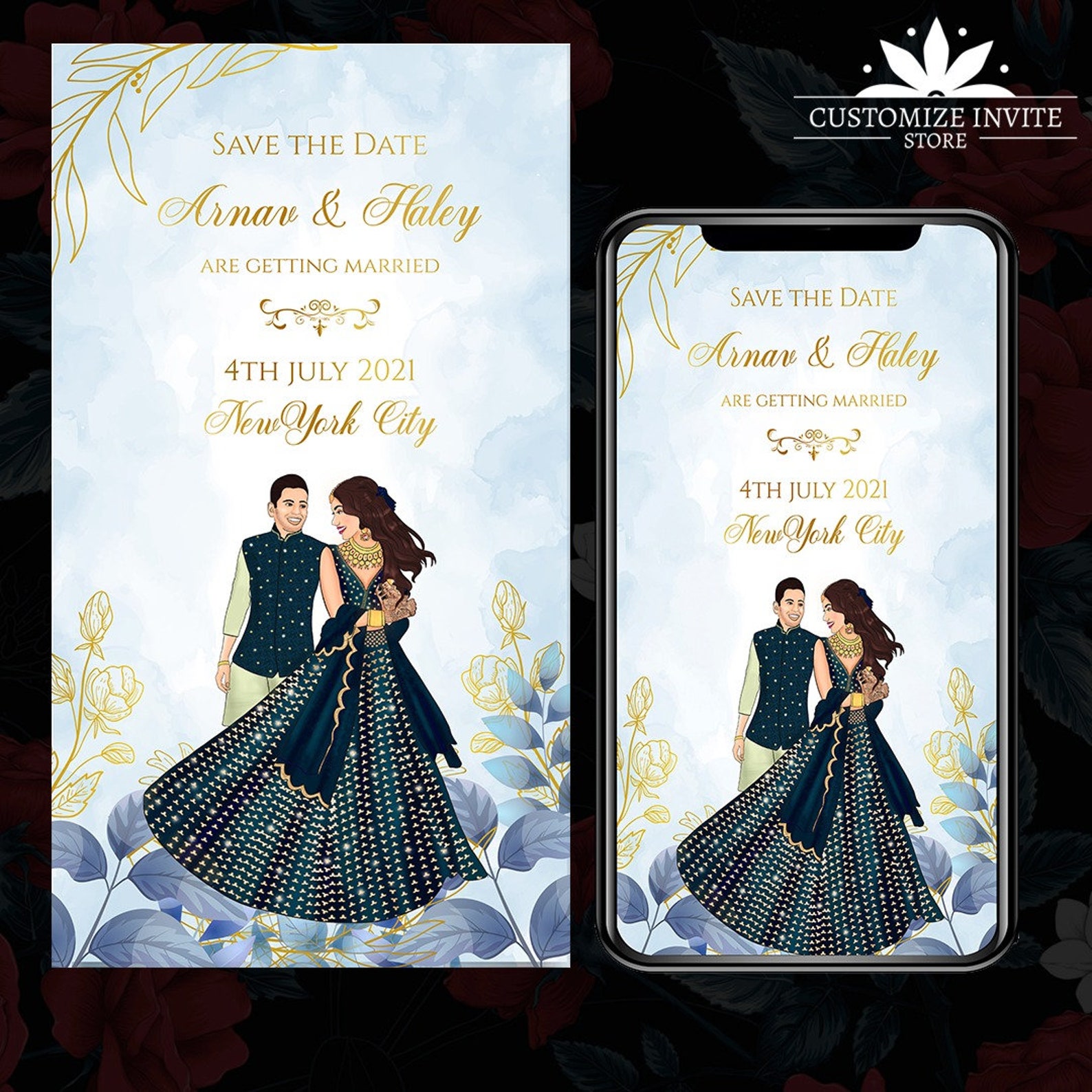 Indian Wedding SAVE THE DATE Invitation Card Template Royal Wedding 