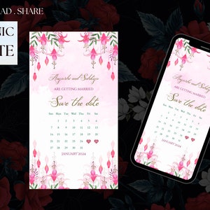 Hindu pink floral save the date invitation card Template, calender date hindu Save the Date, Indian Wedding whatsapp Invite Save the Date