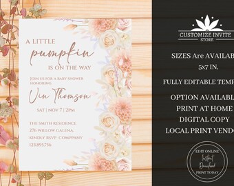 Fall Pumpkin Baby Shower Invitation Template (Digital Download)