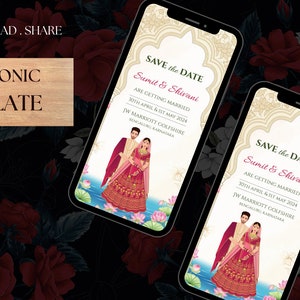 Indian Wedding SAVE THE DATE invitation card Template,Floral Wedding Invitation Instant Download Digital, Indian Wedding Whatsapp Invitation